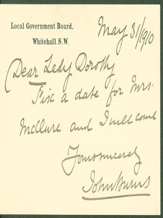 Item #290545 Autograph note signed. John to Lady Dorothy Nevill Burns