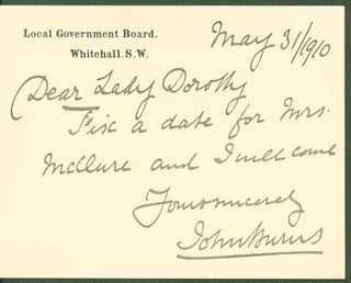 Item #290545 Autograph note signed. John to Lady Dorothy Nevill Burns