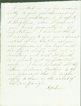 Item #290577 Autograph letter signed. A. F. . Mobile Irwin, Ohio Rail Road Company, secretary