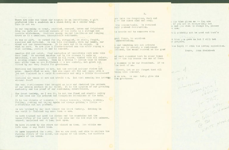 Item #290660 Typed letter unsigned. John to Eric Goldman Steinbeck, at White House.