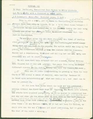 Item #290662 October '43 (4-page typed book review, hand-corrected by Peter Freuchen); typed...