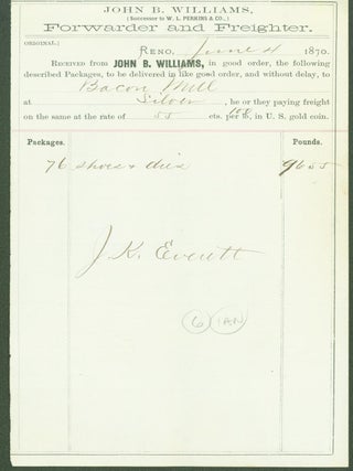 Item #291281 John B. Williams (suceessor to W. L. Perkins & Co. ) Forwrader and Frieghter...
