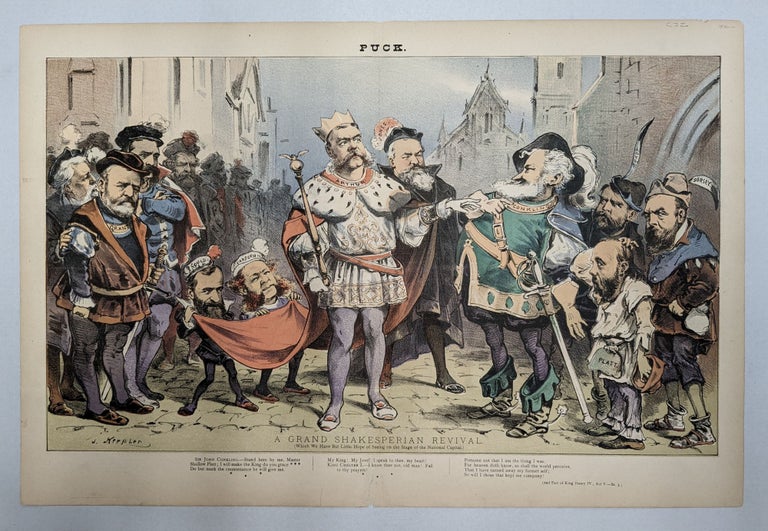 Item #292042 Grand Shakesperian Revival. (Which We Have But Little Hope of Seeing on the Stage of the National Capital) (color lithograph print) (Puck, 1881). Joseph Keppler, Puck.