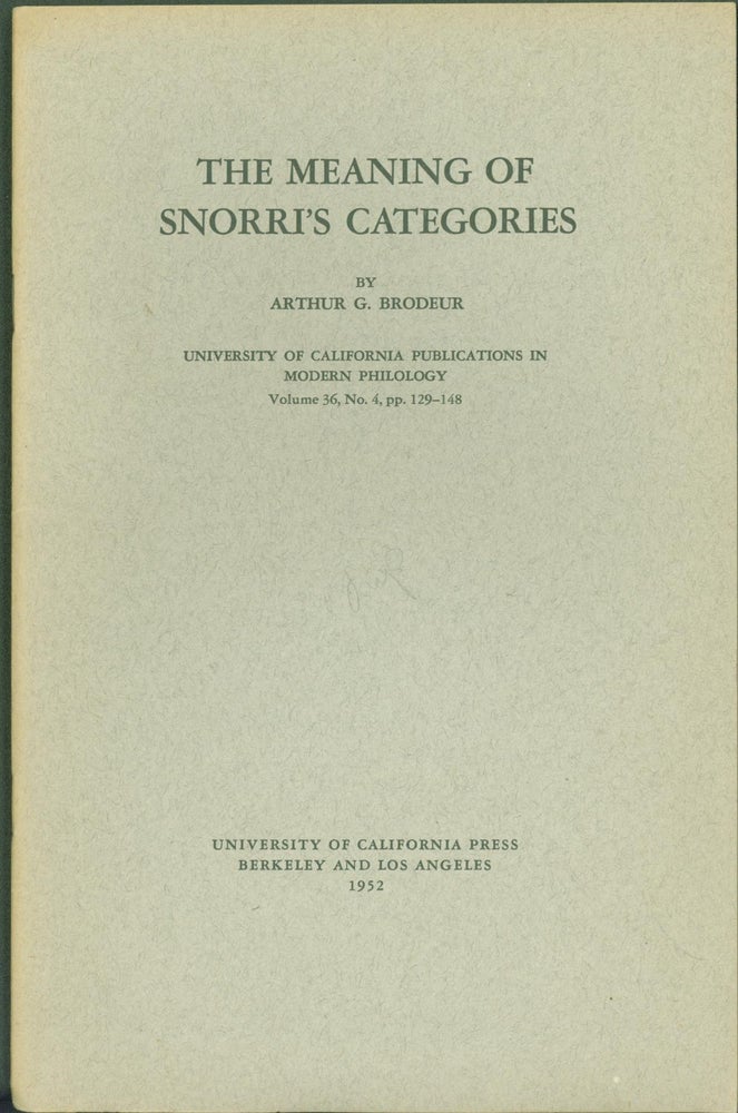 Item #294122 The Meaning of Snorri's Categories. Arthur G. Brodeur.