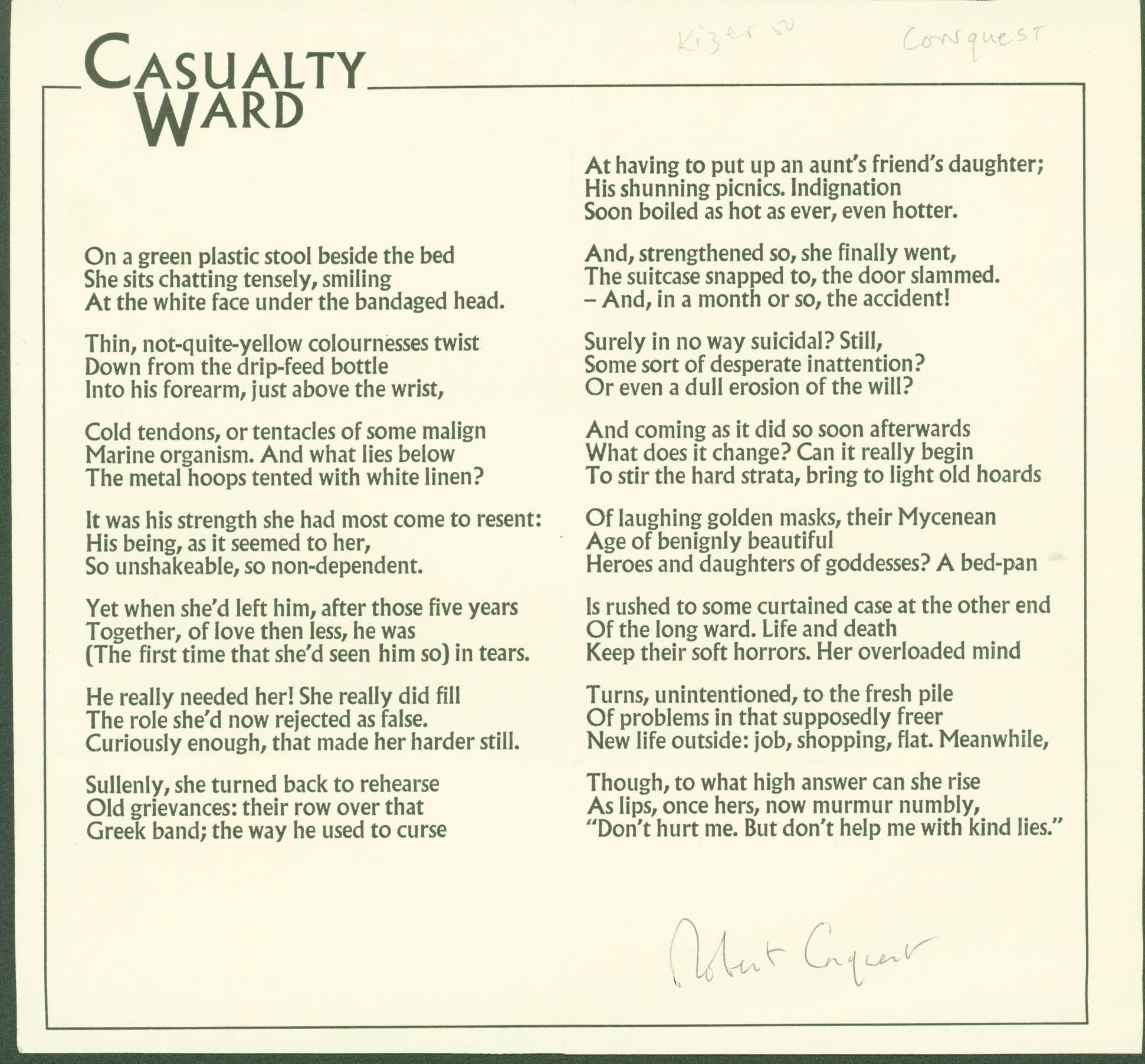 Casualty Ward broadside | Robert Conquest