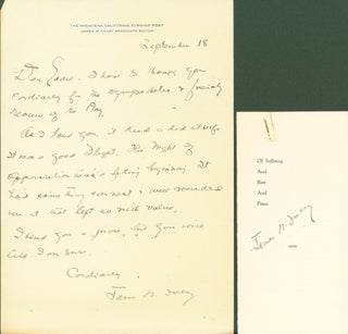 Item #294450 autograph letter signed from James W. Foley to Edward F. O'Day. with 'Of Suffering...