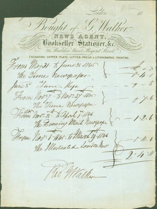 Item #294461 G. Walker, News Agent, Bookseller, Stationer, &c. (billhead). G. Walker