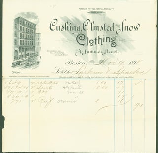Item #294462 Cushing, Olmsted and Snow Clothing (billhead). Olmsted Cushing, Snoss' Clothing