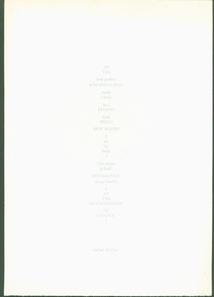 Item #294465 AH Yes, how perfect to be within a dream (opening lines) (broadside). Michael. Maria Poythress Epes McClure, designer.