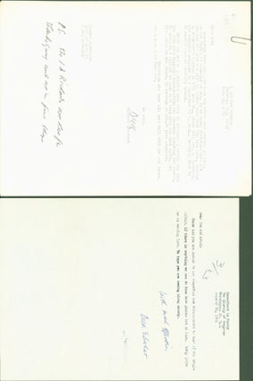 Item #294478 typed letters signed from Richard Eberhart to Tom Parkinson (2 letters). Richard....