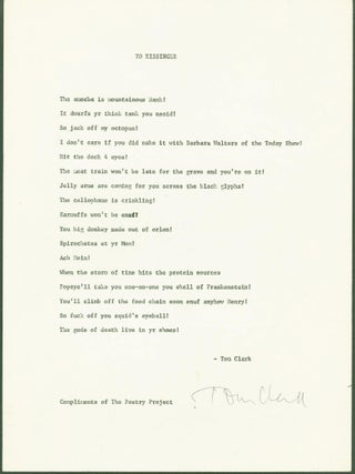 Item #294649 To Kissinger (broadside). Tom Clark