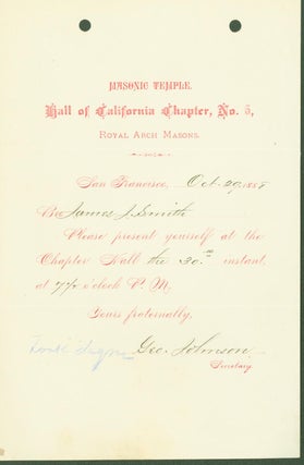 Item #294653 Masonic Temple. Hall of California Chapter, No. 5, Royal Arch Masons, San Francisco,...