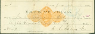 Item #294654 Bank of Chico (Chico, California (check, 1876). Bank of Chico