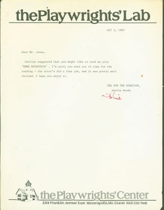 Item #294878 typed letter signed. Leslie to Waring Jones Brody