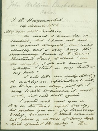 Item #294908 autograph letter signed. John Baldwin to Mrs. Smithers Buckstone
