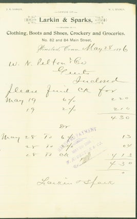 Item #294952 Larkin & Sparks, dealers in Clothing, Boots and Shoes, Crockery and Groceries...