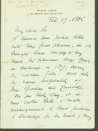 Item #295066 autograph letter signed. Philip Hermogenes to E. Grattan Calderon, Antwerp