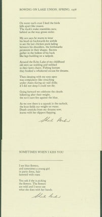 Item #295216 Rowing on Lake Union, Spring, 1978; and, Sometimes When I Kiss You (2 broadsides)....