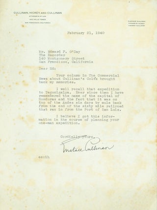 Item #295366 typed letter signed. Eustace to Edward F. O'Day Cullinan