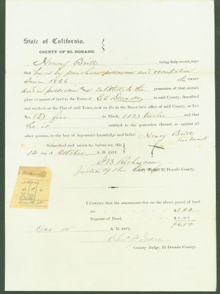 Item #295527 State of California, County of El Dorado (affadavit of land ownership). Henry . J....