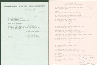 Item #295723 typed letter signed; typed poem signed (2 items). Archibald MacLeish