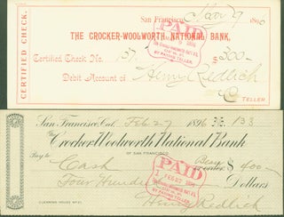 Item #295725 Crocker-Woolworth National Bank, San Francisco (2 checks). Crocker-Woolworth...