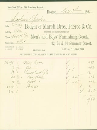 Item #295735 March Bros., Pierce & Co., importers and manufacturers of Men's and Boys Furnishing...