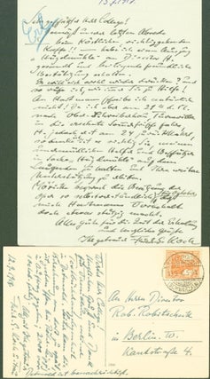 Item #295922 autograph letter signed, 1917; autograph postcard signed, 1918 (2 items). Friedrich...