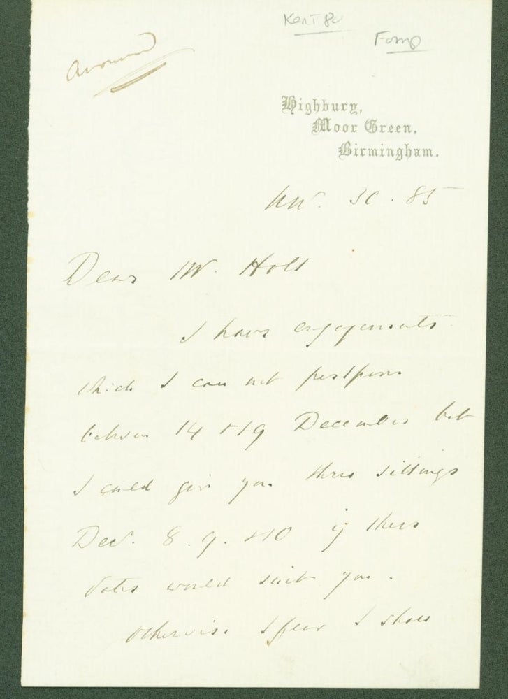 Item #295969 autograph letter signed. Joseph to Francis Montague Holl Chamberlain.