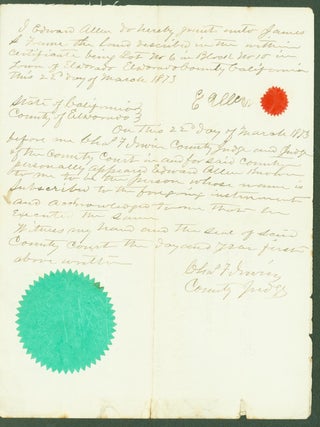 Item #296019 State of California, County of El Dorado (affadavit for land title, 1871). Transfer...