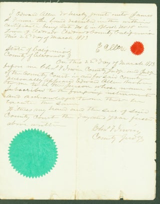 Item #296019 State of California, County of El Dorado (affadavit for land title, 1871). Transfer...