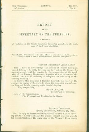 Item #296159 Report of the Secretary of the Treasury in answer to a resolution of the Senate...