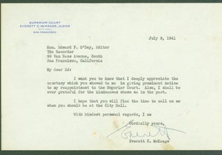 Item #296297 typed letter signed. Everettt C. to Edward F. O'Day McKeage