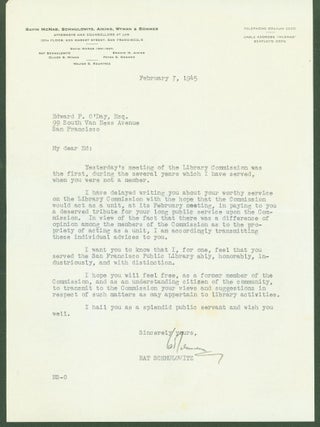 Item #296329 typed letter signed. Nat to Edward F. O'Day Schmulowitz