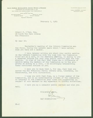 Item #296329 typed letter signed. Nat to Edward F. O'Day Schmulowitz