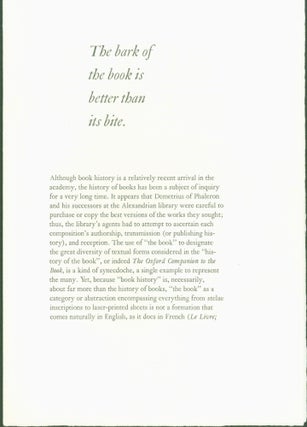 Item #296495 The bark of the book is better than its bite (opening line of introduction to 'The...