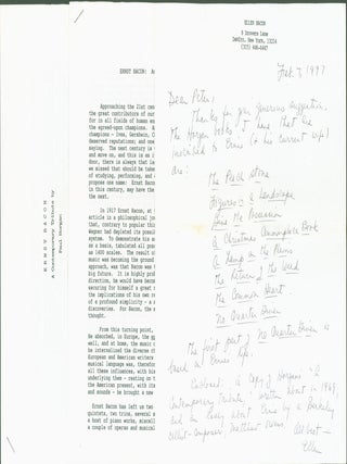 Item #296865 Ernst Bacon: A Contemporary Tribute. Ernst Bacon: An End-of-Century Perspective....