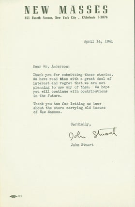 Item #297655 typed letter signed. John to Lester Anderson Stuart