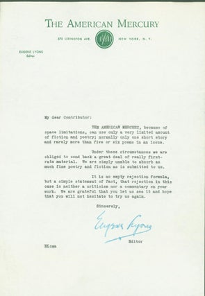 Item #297658 typed letter signed. Eugene Lyons