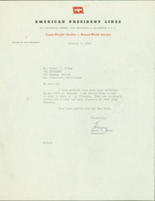 Item #297664 typed letter signed. Henry F. to Edward F. O'Day Grady