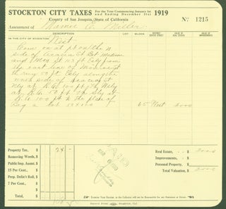 Item #297694 Stockton City Taxes 1919 (receipt for taxes paid). San Joaquin County. Mamie E....