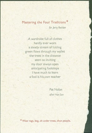 Item #298323 Mastering the Four Traditions (for Jerry Reddan) (broadside). Pat Nolan