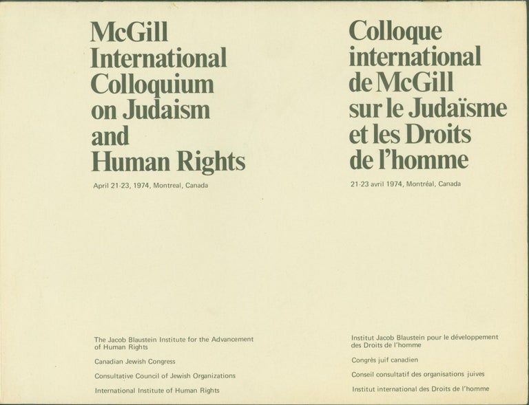 Item #298412 McGill International Colloquium on Judaism and Human Rights, April 21-23, 1974. Montreal, Canada (program)