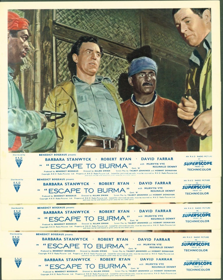 Item #298563 Escape to Burma (5 movie stills in color). Talbot Jennings, Hobart Donovan . Allan Dwan . Benedict Bogeaus, screenwriters, director, producer.