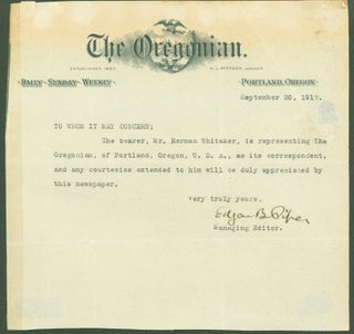 Item #298592 typed letter signed. Edgar B. Piper