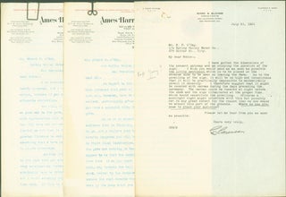 Item #298596 typed letters signed (3 letters). L. W. to Edward F. O'Day Harris, Ames Harris...