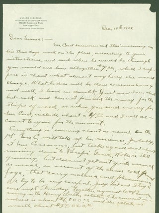 Item #298873 autograph letter signed. Julian to Maggie P. Biddle Biddle, iester, Van Reed