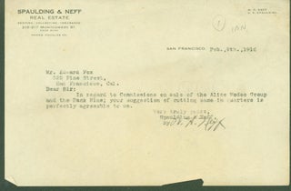 Item #298959 typed letter signed. W. H. to Edward Fox Neff