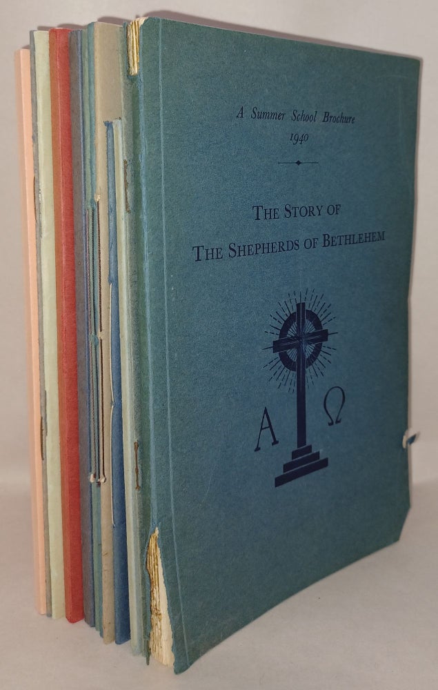 Item #303550 The Order of the Cross: The Story of the Shepherds of Bethlehem (A Summer School Brochure), 1940; The Message and the Work, 1945; What is a Christian, 1945; The Abrahamic Story, 1947; The Order of the Cross, 1951; The Continuity of Consciousness, 1951; The Christ Festival and The Way of God and The Ways of Men, 1951; Sublime Affirmations, 1963; Our Informal Fellowship, 1963; A Letter to all Members from the Trustees, 1964; If Christ Came Back, n.d.; Answers to Questions, 1994. (12 pamphlets). J. Todd Ferrier.