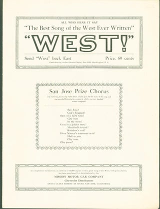 Item #304972 'West!' 'The Best Song of the West Ever Written' (sheet music). Arthur Brooks Baker,...